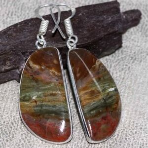Dragon's Blood Jasper Gemstone 925 Sterling Silver Handmade Dangle Earrings
